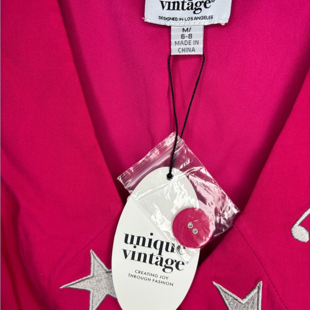 Unique Vintage 1970s Pink & Glitter Star Button Up Vest New with Tags Medium 6/8 - Picture 5 of 7